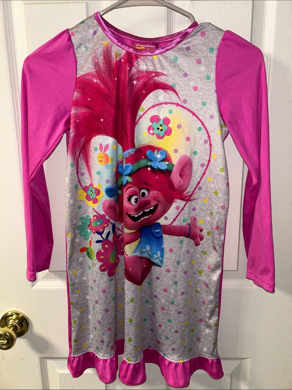 DreamWorks Trolls Bright Pink Girls Top with Yellow Logo